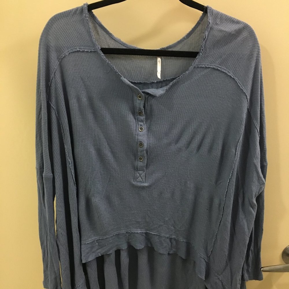 Slate blue flowy crop(ish) top
